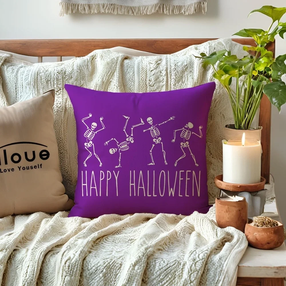 Halloween Decorative Purple Skeleton Decor Pillow Cover 18x18 inch